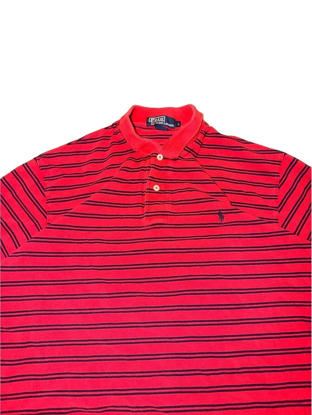 Men's Polo by Ralph Lauren Striped Polo Shirt - Red and  Black- Size Large